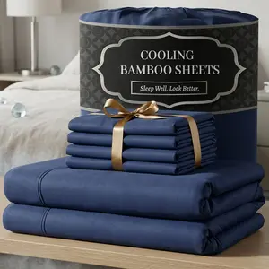 Extra Deep Pocket Bamboo Sheets 4 6pcs Breathable Cooling Hotel Luxury Bed Sheet Set Soft Wrinkle Free for Extra Deep Mattresses Twin Full Queen King Size with Pillowcases