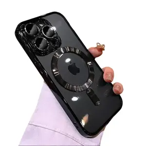 Plating Soft TPU Full Lens Protect Case for iPhone 17Air 17 16 15 14 13 12 11 Pro Max Plus Magsafe Compatible Clear Cover Shockproof Cellphone Protector Black