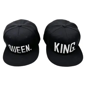 2-Pack KING & QUEEN Embroidered Matching Baseball Caps for Couples, Adjustable Flat Brim Cotton Snapback Hats, Unisex His and Hers Set for Date Nights, Honeymoon, Valentine’s Day, Husband and Wife Gifts