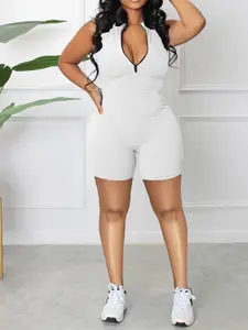 Women's Fashionable Candy Color Zipper Casual Sleeveless romper Jumpsuit, New European Style Women's Clothing, Trendy All-Season Wear, Stylish Jumpsuit