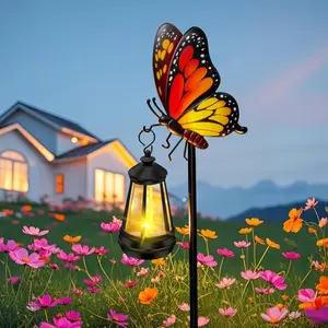 ISUNMEA Solar Lights Outdoor Waterproof Butterfly Garden Decor,32.28in Garden Butterfly Stakes with Solar Lights,Birthday Gifts for Women Mom,Metal Decorative Lights for Yard Art Outside Patio Porch Lawn