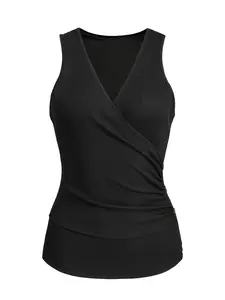 Women's Solid Color Sports Tank Top, Casual Sleeveless V Neck Top for Daily Wear, Ladies Sportswear for Summer, Casual Sporty Vest