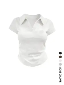 Women's Dark Slim Fit Polo Shirt Short Sleeve, Minimalist Fashion Summer Top, Casual Stylish Polo Tee for Women