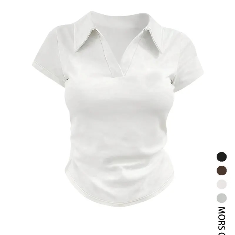 Women's Dark Slim Fit Plain Polo Shirt Short Sleeve, Minimalist Fashion Summer Top, Casual Stylish Polo Tee for Women, Basic