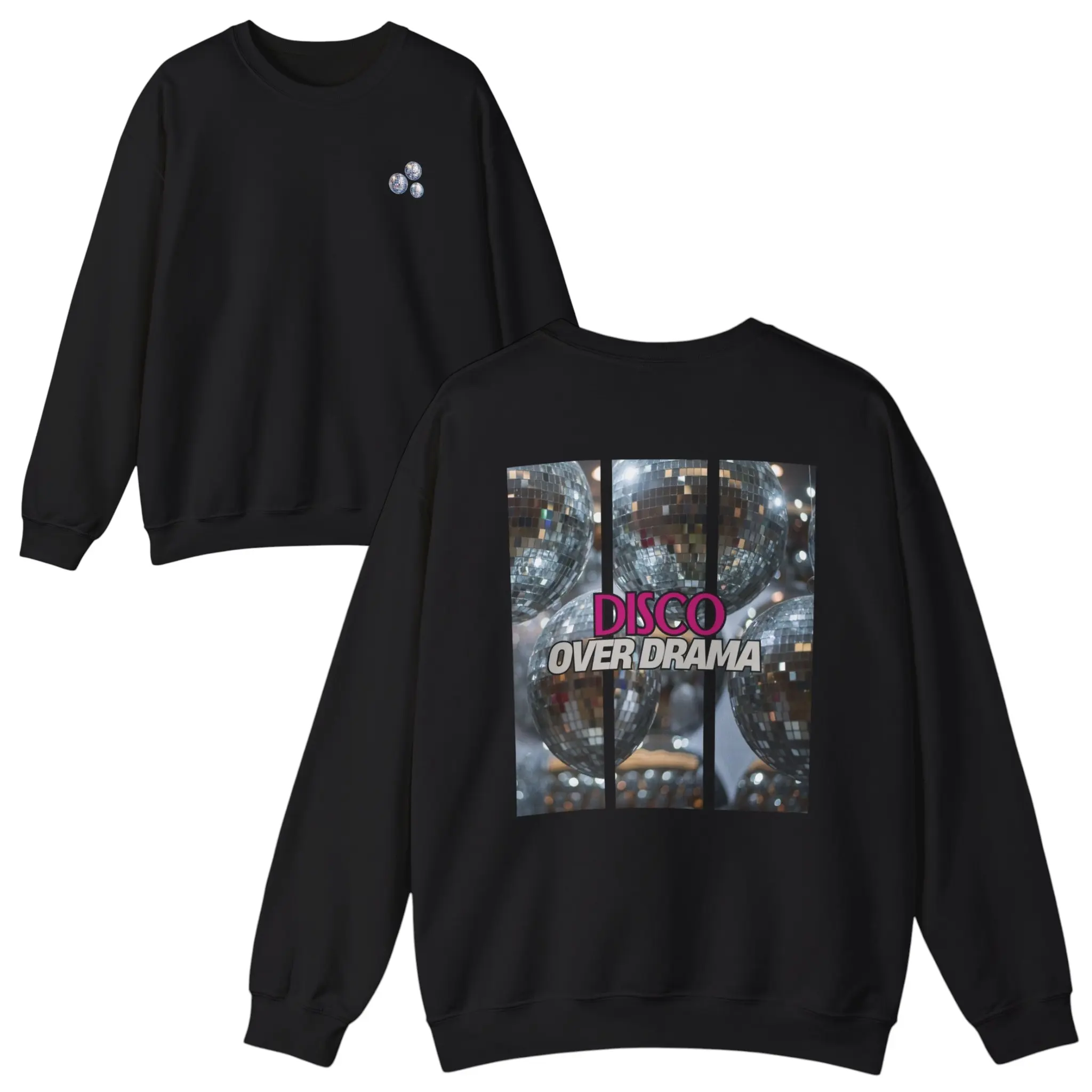 Gildan SF500 Women's Midweight Softstyle Fleece Crewneck Sweatshirt – Disco Over Drama Graphic Sweatshirt, Retro Disco Ball Pullover, Casual Everyday Streetwear, Gym Sweatshirt, Music Festival Gift