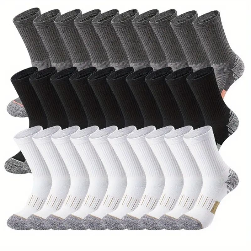 Men's 1-Size Fit Thin Mid-Leg Socks, 10/20/30 Pairs, Sweat-Absorbing, Breathable, Suitable for Spring & Summer Daily Life, Outdoor Sports, One-Size Fits