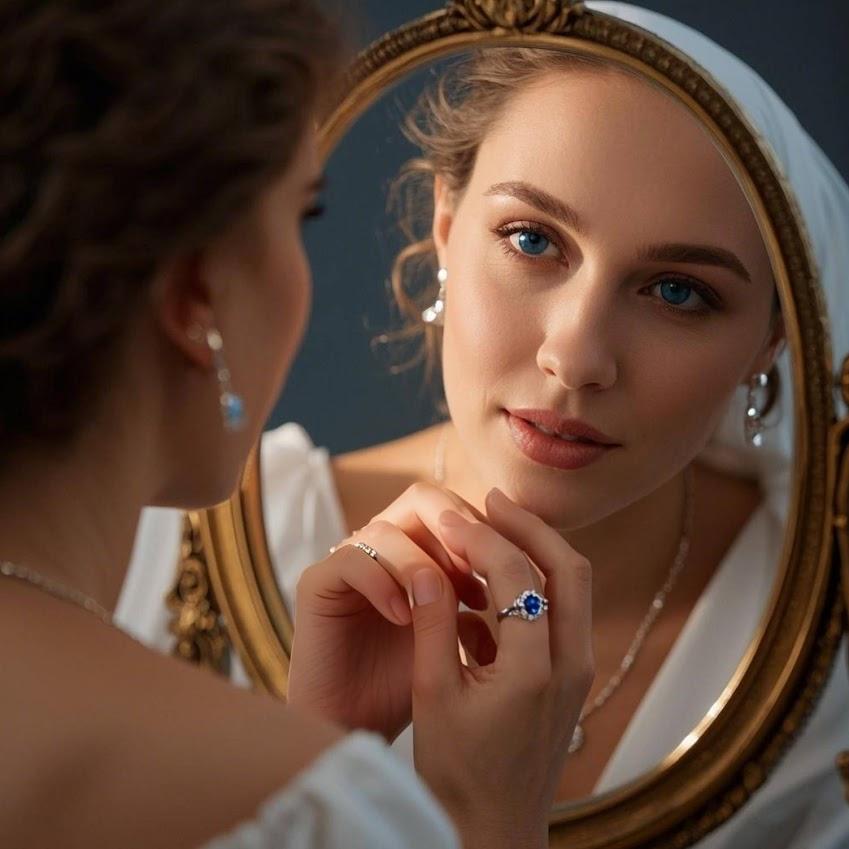 6MM Cushion Cut Gemstone Birthstone and White Cubic Zirconia Women's Engagement Ring | 925 Sterling Silver | Adjustable