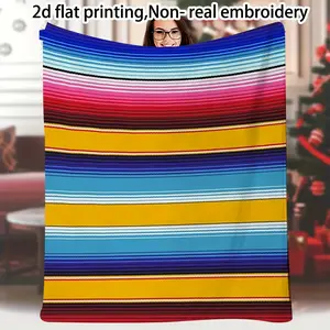 1 Blanket Available in Various Sizes, Mexican Serape Yellow Blue Red, Lightweight and Soft Blanket for All Seasons