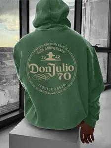 Men's Tequila Print Loose Hoodie, Casual Street Hooded Sweatshirt for Daily Wear, Men's Clothes for All Seasons, Tops