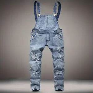 Men'S Denim Overalls - Cotton Blend, Medium Stretch, Loose Fit with Raw Wash Detail, Solid Color, All-Season Basics Style, Casual Wear|Loose Overalls|Durable Fabric