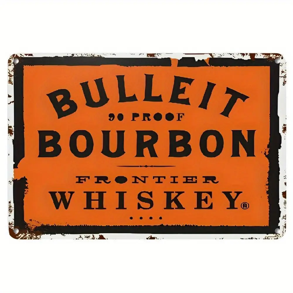 1pc Bulleit Bourbon Vintage Aluminum Metal Sign 7.9"x11.9" - Rustic Bourbon Whiskey Wall Art with Pre-Drilled Holes, Safe Rounded Corners for Bar, Pub, Home, Garage Decor - Retro Gift for Whiskey Lovers, Cafe Decoration |   Distressed Design |   Lightweig