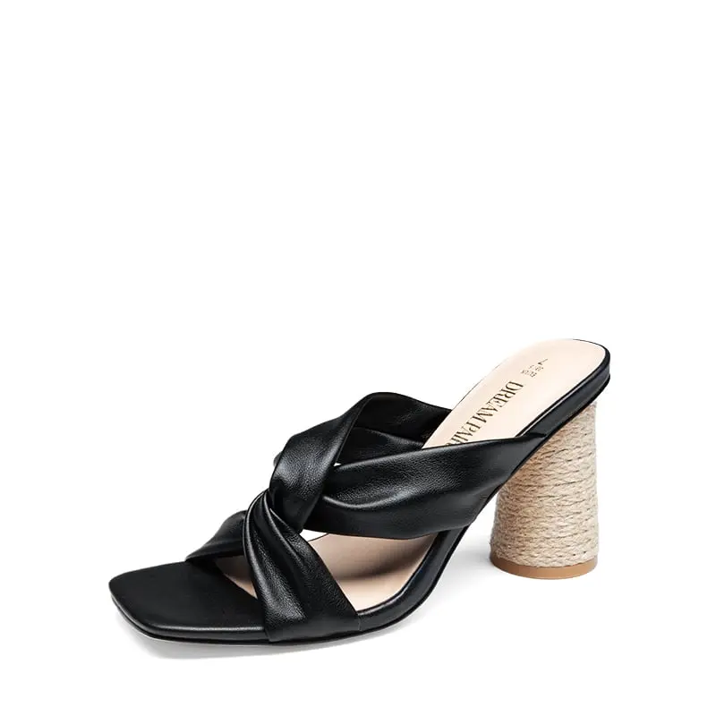 Dream Pairs Women's Decor Knotted Vegan Leather Espadrille Sandals - Casual Square Toe, 3.7-in Cylindrical Block Heel Footwear