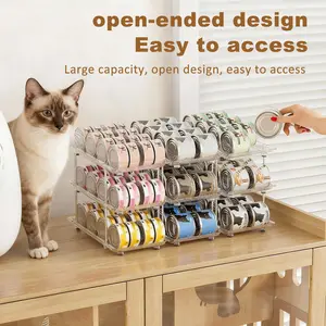 Modular 3-Tier Adjustable Can Organizer for Pantry & Fridge, Clear Canned Goods Holder for Cat Food & Beverages, Space-Saving Design