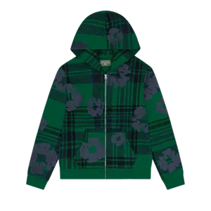 Denim Tears Plaid Cotton Wreath Zip Hoodie 'Green'