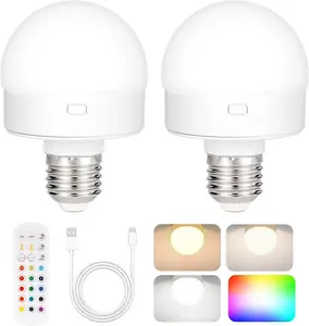 Rechargeable Battery Operated Light Bulb with Remote & Timer,  Backup Magnetic LED Bulb with 15 Colors, Wireless Puck Light Bulb for Wall Sconce Lamps, Non-Hardwired, 2-Pack