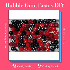 Minnie Mix  - 20mm Bubble Gum Bead Mixes, Red and Black Chunky Bead Mixes Diy Jewelry Making Bracelet Making