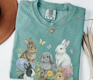 Cottagecore Bunny T-Shirt, Retro Floral Design, Comfort Colors Shirt