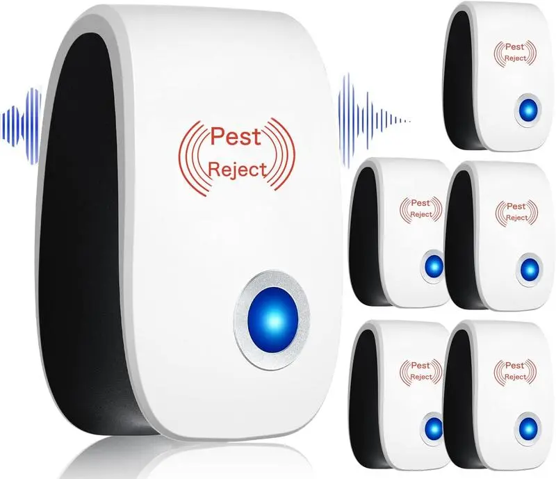 6-Pack Ultrasonic Plug-In Pest Repeller for Indoor Use, Effective Against Spiders, Mice, Mosquitoes, Roaches, Rodents, Bugs, Ants, Flies - Home Pest Control Supply