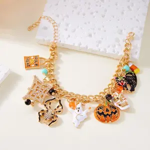 1PC/2PCS Halloween Bracelet, Halloween Bracelet Pumpkin Ghost Spider Pendant Bracelet, Eccentric Halloween Party Bracelet