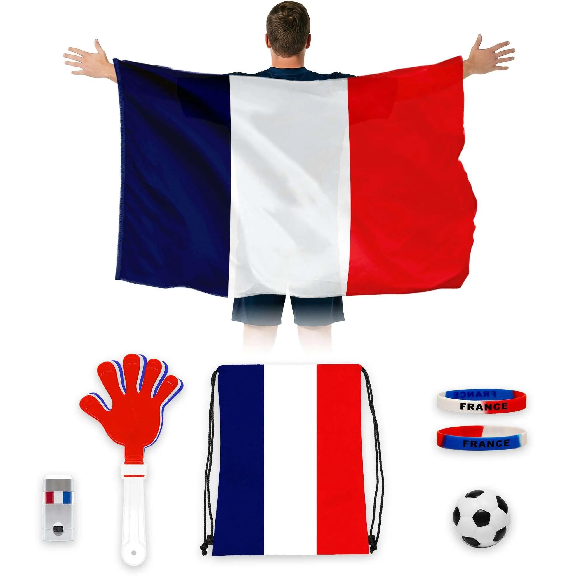 G128 World Soccer Tournament 2026 Cup Soccer Fan Set 6PCS, France Fan Merch with Flag and Bracelet, Accessories for Sports Parties