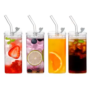 13oz Glass Cup with Straw and Lid Cute Coffee Tumbler Set of 4 Drinking Glass Tumbler Dishwasher Safe, Iced Coffee Cups Glass for Smoothies, Cocktails, and Juices Elegant and Durable Drinkware#Tiktokmademebuyit