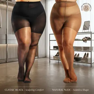 Women's Plus Size Sheer Tights 2 Pairs - Ultra Thin Pantyhose with Reinforced Toes High Waist Stockings 17 Colors Available 1XL to 6XL Comfortable Stretchy Nylon Blend for Everyday Wear Office Casual Fashion Style