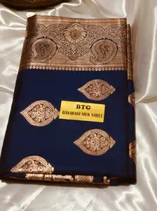 Navy Blue Banarasi Silk Saree