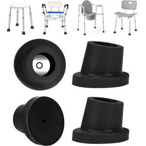 Shower Chair  Caps, Heavy Duty Rubber, Fits 1" OD Sloped Round  Only, Non-Slip Replacement  for Bath Stool & Transfer Bench, 4 Pack, Black