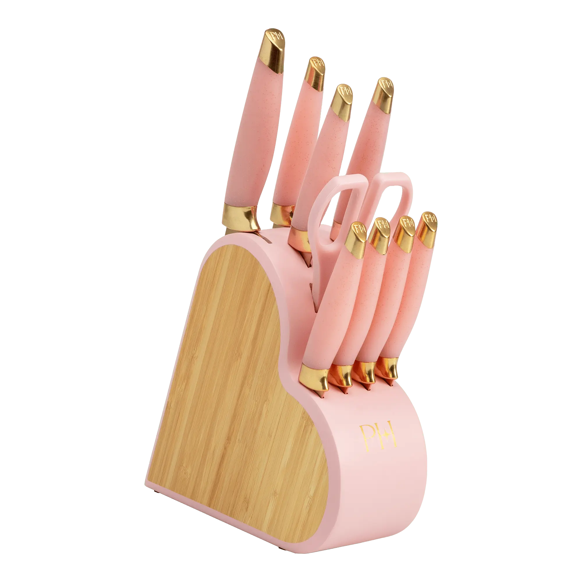 Paris Hilton 10-Piece Stainless Steel Kitchen Knife Set with Bamboo Heart-Shaped Knife Block