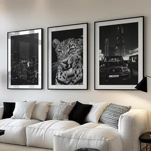 Cheetah Triptych Wall Art Black and White Leopard Print