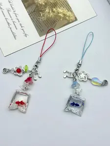 Sweet Y2K Cute Fish Clear Phone Chain Pendant Phone Charm Phone Accessories Cell Phone Strap Handmade Cute Mobile Lanyard Bag Keychain