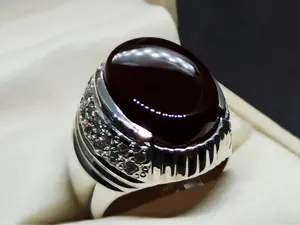 Natural Blood Red Yemeni Aqeeq Ring Sterling Silver 925 Handmade Carnelian Channel Band