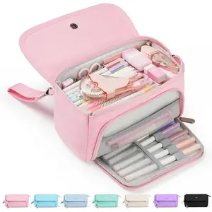 Super Large Pencil Case, Big Capacity Pencil Bag with 3 Compartments, Hold 200 pencils, Cute Pencil Pouch with Zipper, Portable Stationery Pen Bag, Aesthetic School Supplies For Girls, Pink