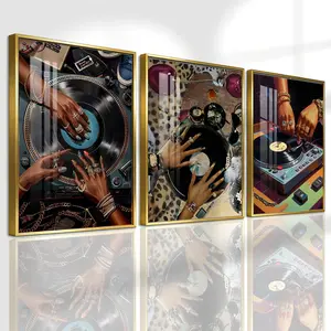 3 Counts Aluminum Alloy Framed Painting, Stylish DJ Vinyl Record Player Art Picture, Home Decoration For Living Room, Bedroom, Office, Restaurant, Hallway Wall Decor, Odorless Print Artwork, Luxury Perfect Gift For Friends And Family