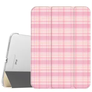 Pink Plaid Case for iPad A16 2025 / iPad air 6/ iPad mini 6 Air, Pro 4,5,6,7, Slim Stand Cover with Soft Translucent Frosted Back Pencil Slot, for Samsung Galaxy Tab S9 S6,7,8,9,10FE + A7 LTE Tablet Cases