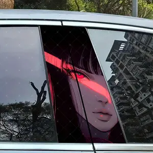 2pc Cartoon Girl Vinyl Stickers, Car B-Pillar Protection Decals, Easy Peel & Stick, Sunproof Waterproof Scratch-Resistant, All Car Models, Sticker For Cars