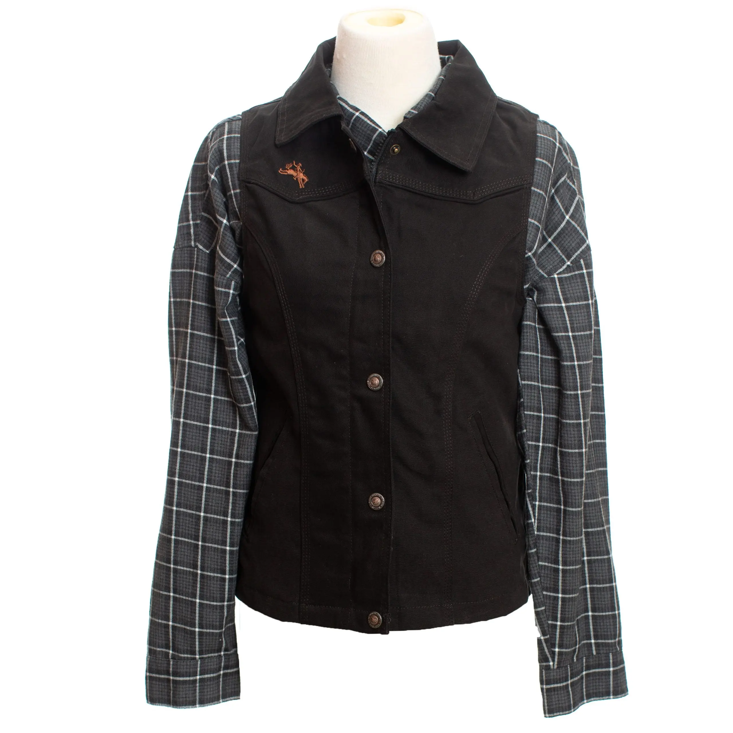 Women's Collared Canvas Vest, Western Style Solid Cotton with Satin Polyester Lining, Zip & Snap Closure, Adjustable Waist & 4 Pockets, Casual, Adjustable Fit, Zipper, Lady