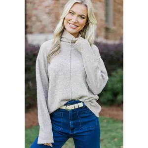 Hear It All Taupe Mock Neck Sweater