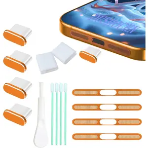Metal USB C Dust Plug, Type-C Port Cap,  Port Plug Covers,Speaker Dust Covers for  17 Pro/Max, Equipped with Anti Loss Bracket, 4Pack (Orange Max)