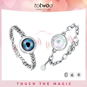 Totwoo Soulmate Touch Bracelets for Couples Vibration & Light Up Bluetooth Pairing Jewelry for Long Distance Relationships Special Gift for Girlfriend