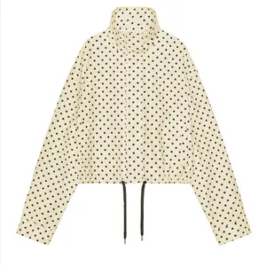Songling Women's Polka Dot Jacket Casual Outerwear Zipper Style 2025 Fall/Winter Trend Styling Lightweight Short Jacket with Pockets Womenswear Bomber Coats Tops  Long Sleeve Fabric