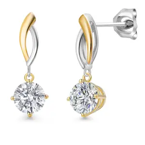 1.50 Cttw IGI Certified Lab Grown Diamond in 925 Silver and 10K Yellow Gold Earrings for Women | Round | E-F Color | VS1-VS2 Clarity