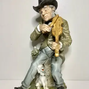 Vintage Enesco Imports Man Playing Violin With Dog Street Musician Figurine 8” Decor Colorful
