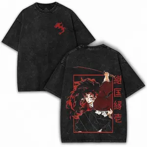 valentine shirts Yoichi Slayer x Demon Style Washed Oversized Tee – Dark Breathing Anime Graphic Heavyweight Vintage Drop