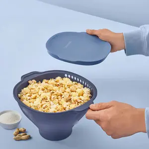 Tupperware Microwave Popcorn Set with Borosilicate Glass Popping Tray Platinum Silicone Bowl Vent Shake Lid & Kernel Colander Flexible Convenient Design