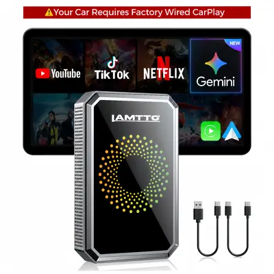【CHECK COMPATIBILITY】LAMTTO 2026 Wired to Wireless CarPlay Adapter Support Netflix/YouTube/TikTok &Gemini AI via Hotspot- ONLY for Wired CarPlay/AA Vehicles - NOT for Tesla / BMW / Wireless CarPlay | No Mods Needed | Car accessories for Summer