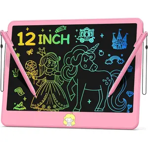 L-ITC015  LCD Writing Tablet for Kids 12 Inch, Toys for Boys Girls Drawing Pad for 3 4 5 6 7 Year Old Kids Toys, Toddler Erasable Doodle Board Travel Essentials, Children’s Day Gift for Kids - Pink Colorful Electronic Rainbow Screen Stylus School