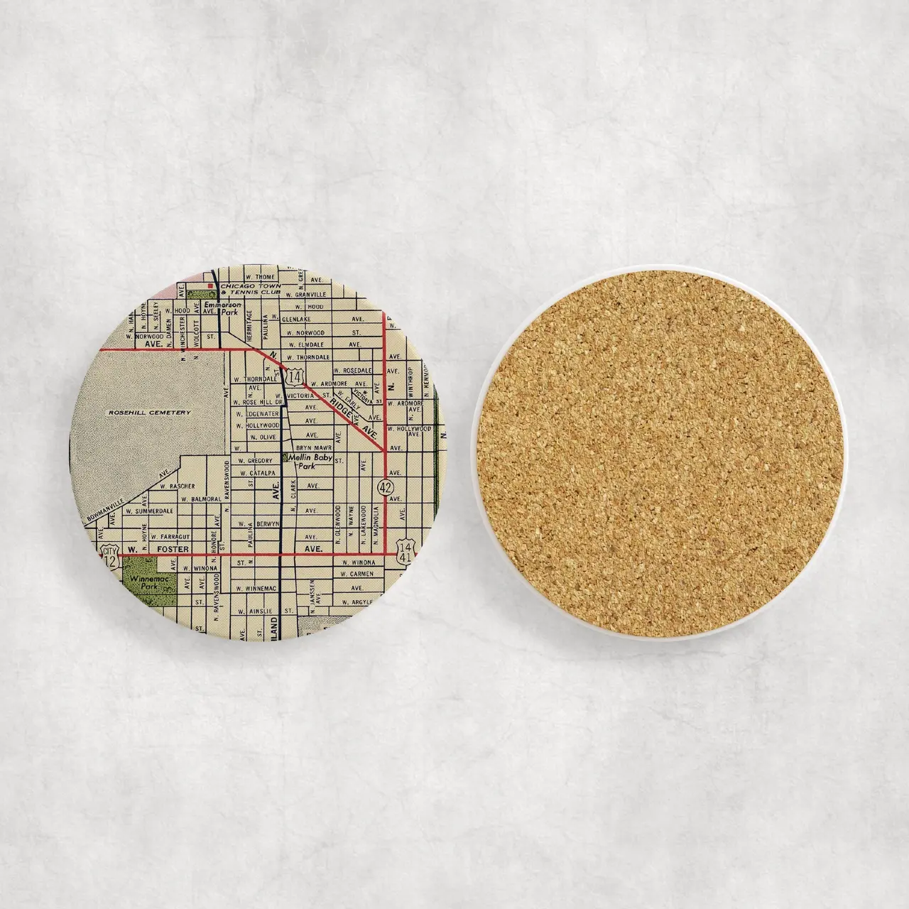 Andersonville Vintage Map Round Ceramic Coaster
