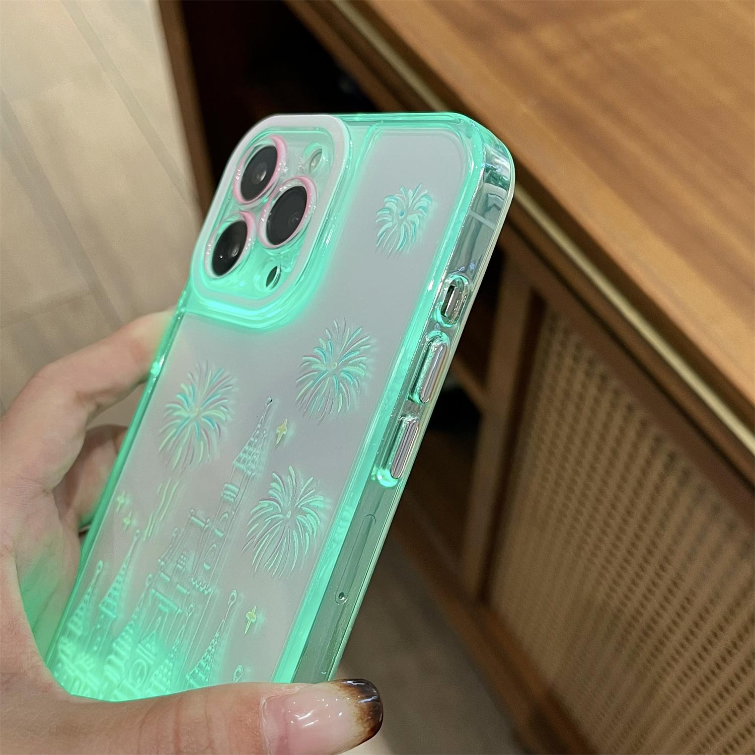 LED Fantasy Castle Fireworks Phone Case, Light up Phone Case for 13/14/15/16/17 Pro/Pro Max/Plus, Aesthetic Cute Girly Kawaii Castle Unique Design Phone Cover for Women Girls