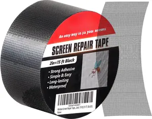 Window Screen Repair Tape, 2 in X 15 FT (180IN) Screen Repair Kit for Windows or Doors,  Adhesive Screen Patch Repair Kit Mesh Repair (Black, 15 FT)